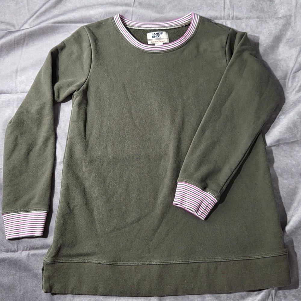Lands End Women Serious Sweats Crewneck Long Sleeve Sweatshirt S/P 6-8 EUC